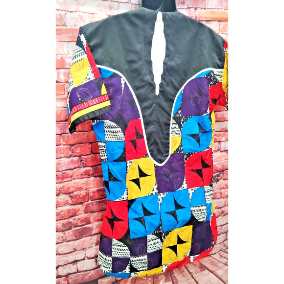 Mens Shirt Multi Geometric Print Short Sleeve Crew Neck Shoulder Zip Pullover - Picture 6 of 6